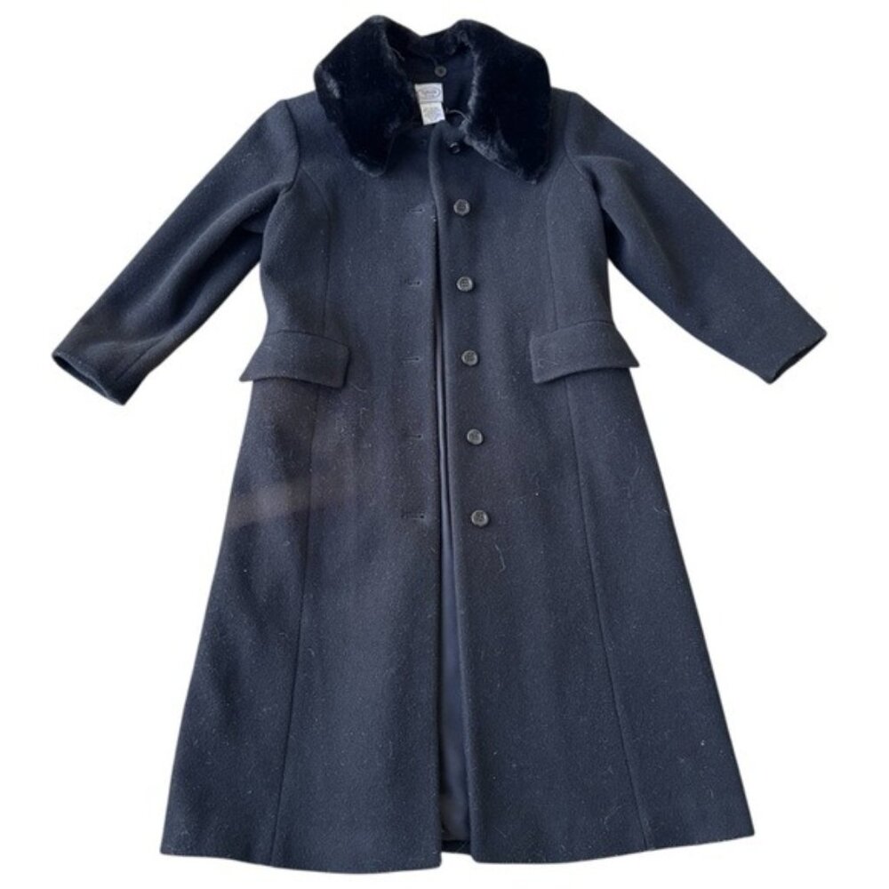 Talbots Kids Long Black Wool Coat Girls Size 7 Winter Dressy Church Faux Fur